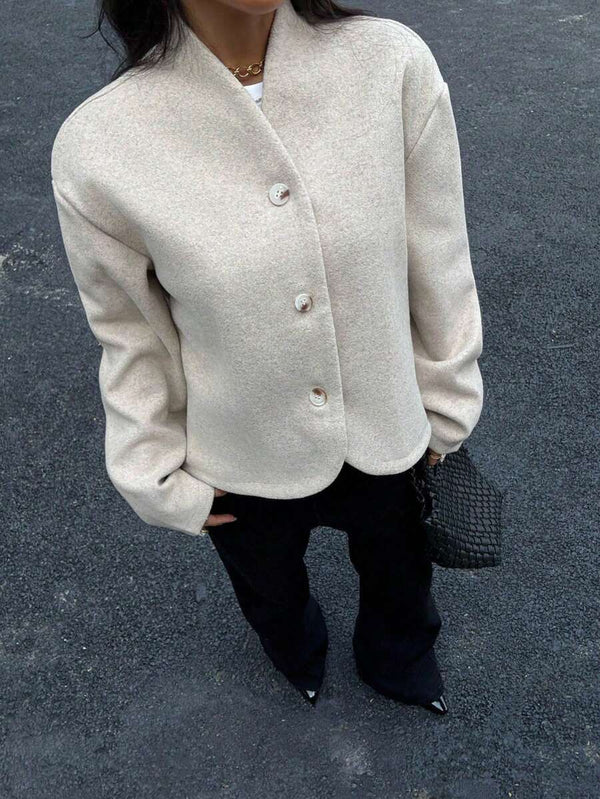 Esther | Cropped Baseball Collar Jacket, Minimalist Loose Fit Coat oaklynwear