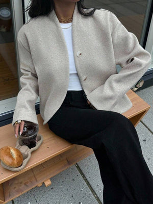 Esther | Cropped Baseball Collar Jacket, Minimalist Loose Fit Coat oaklynwear