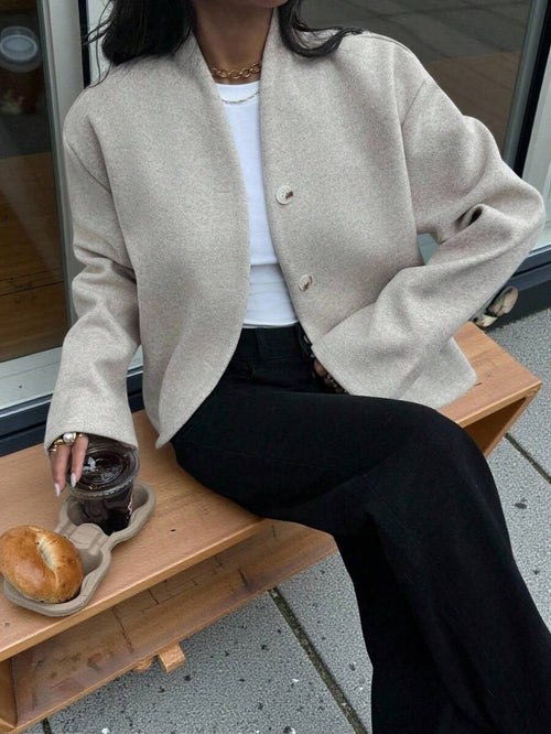 Esther | Cropped Baseball Collar Jacket, Minimalist Loose Fit Coat oaklynwear
