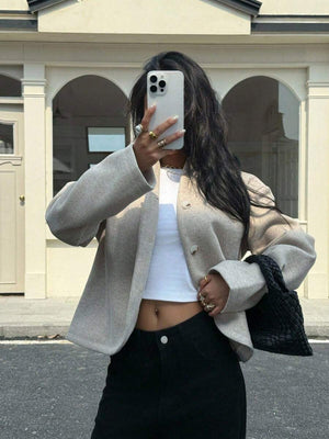 Esther | Cropped Baseball Collar Jacket, Minimalist Loose Fit Coat oaklynwear