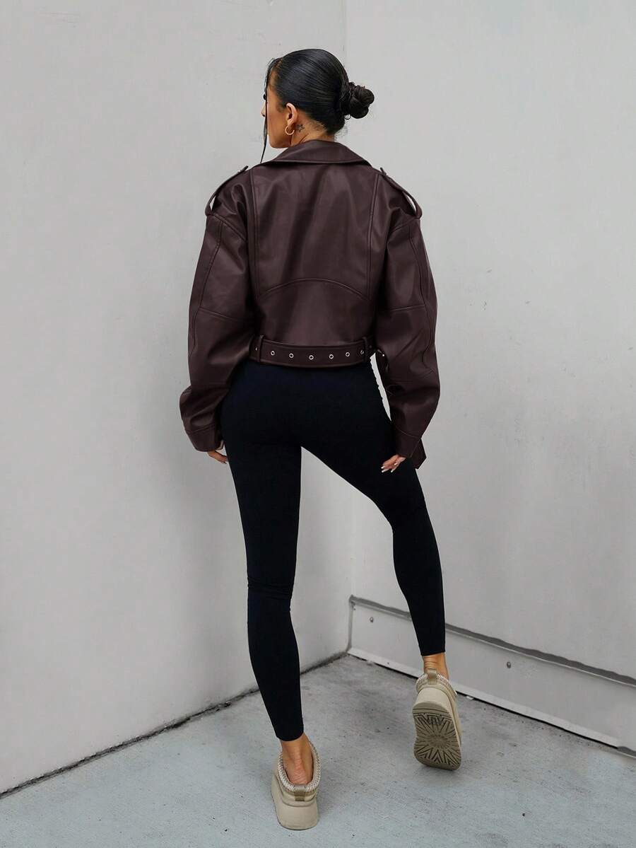 Lark Belted Faux Leather Moto Jacket - view 14