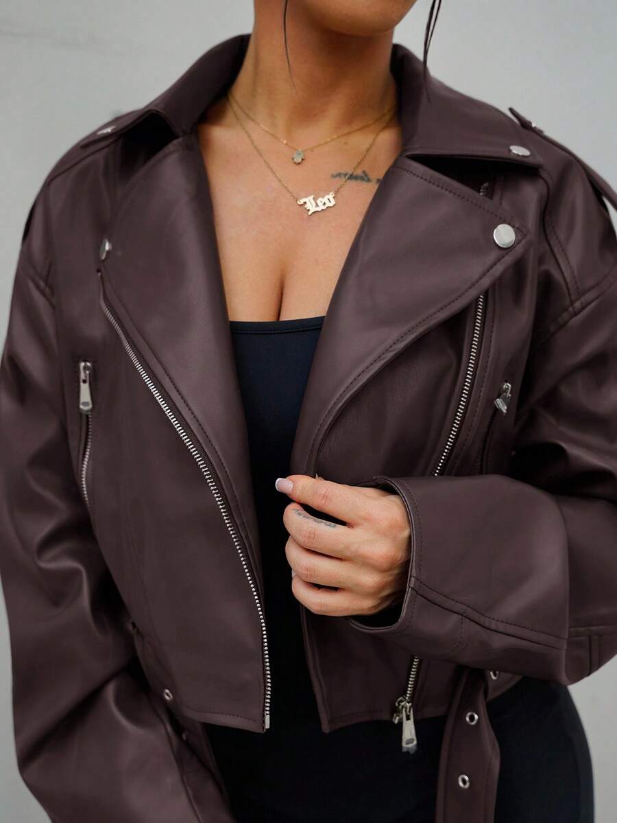 Lark Belted Faux Leather Moto Jacket - view 15