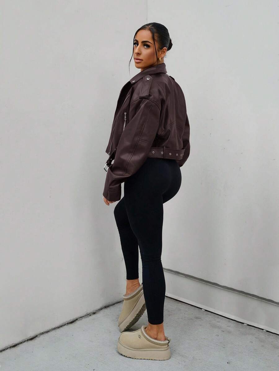 Lark Belted Faux Leather Moto Jacket - view 17