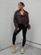 Lark Belted Faux Leather Moto Jacket - view 18