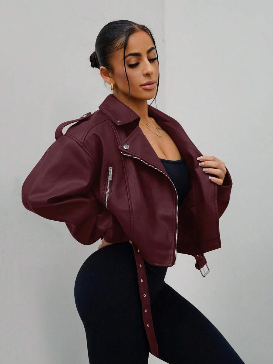 Lark Belted Faux Leather Moto Jacket - view 7