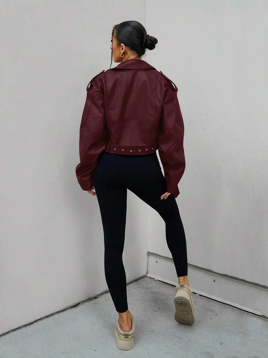 Lark Belted Faux Leather Moto Jacket - view 8
