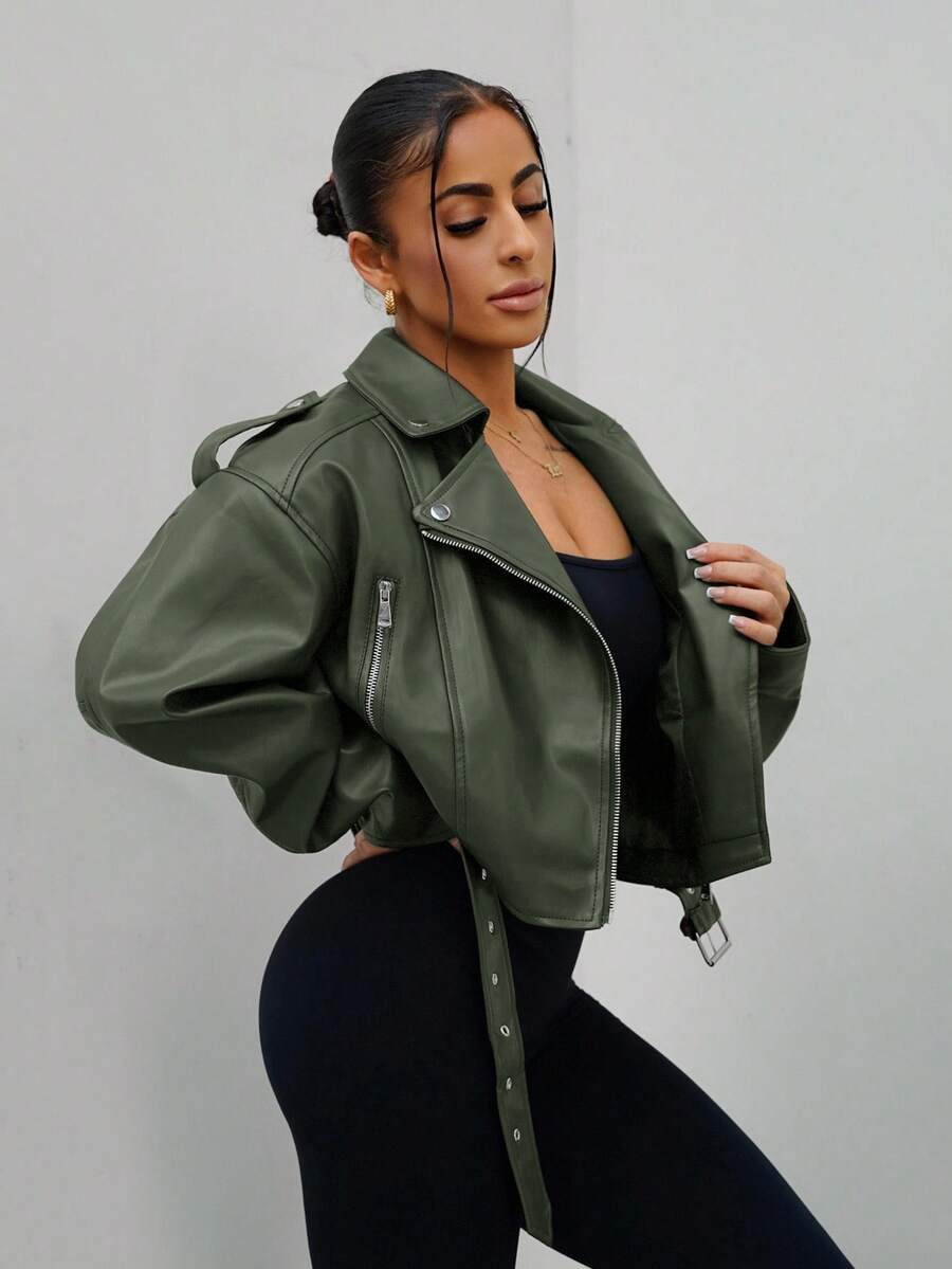 Lark Belted Faux Leather Moto Jacket - view 27