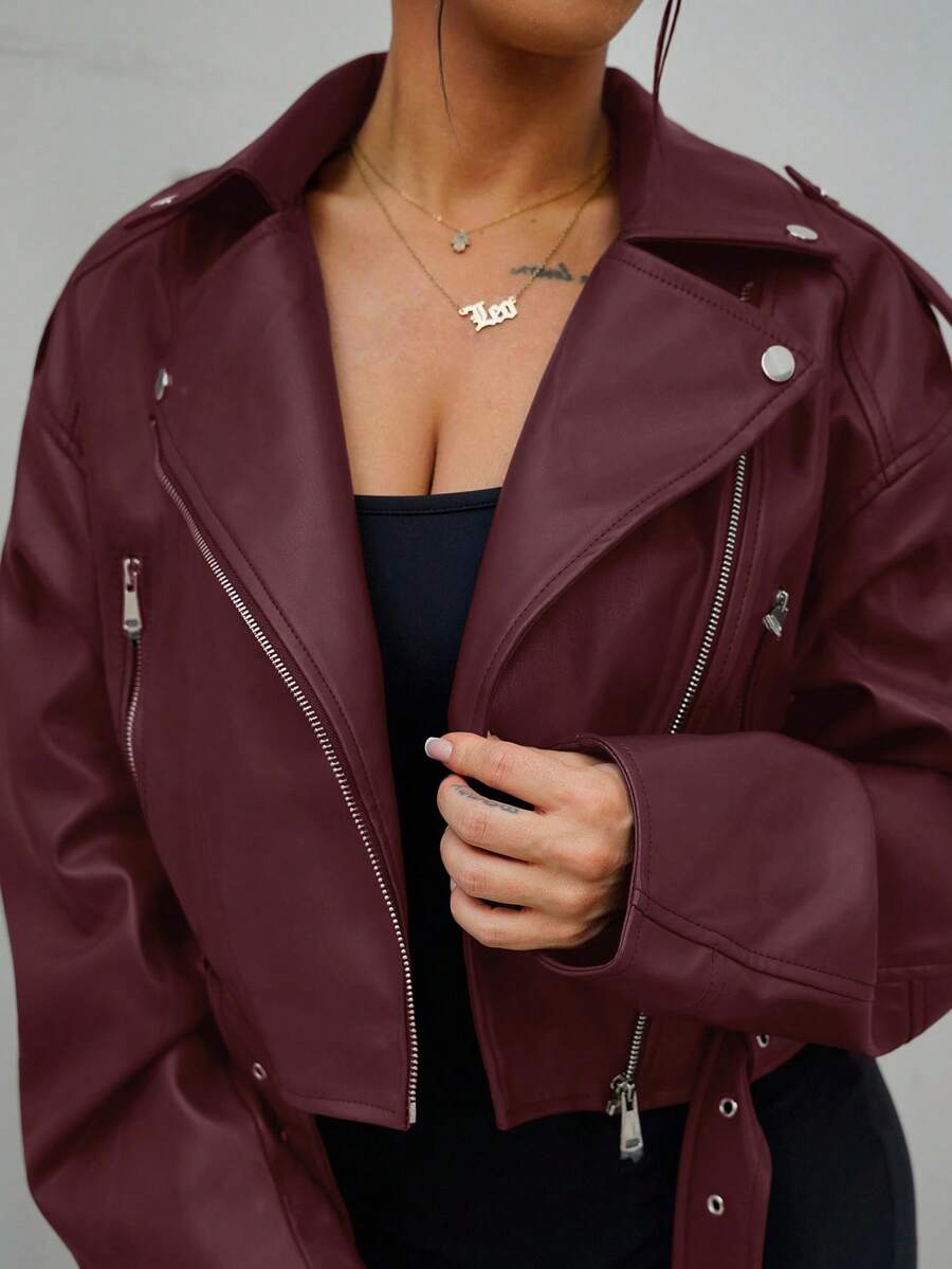 Lark Belted Faux Leather Moto Jacket - view 9