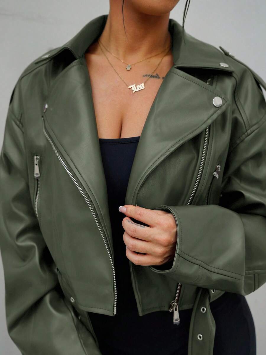 Lark Belted Faux Leather Moto Jacket - view 28