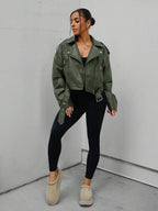Lark Belted Faux Leather Moto Jacket - view 29
