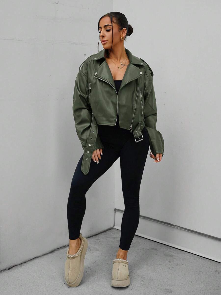 Lark Belted Faux Leather Moto Jacket - view 29