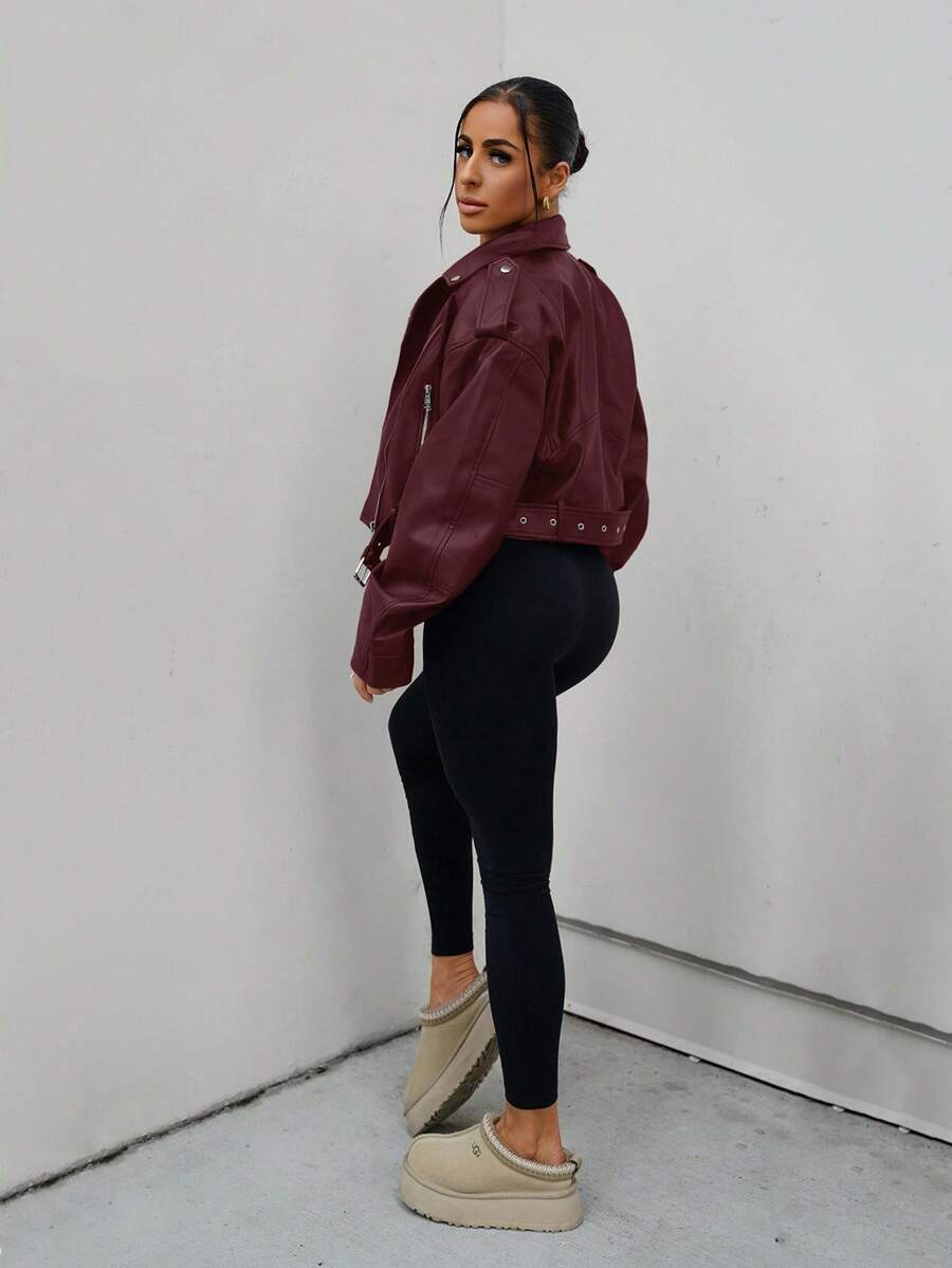 Lark Belted Faux Leather Moto Jacket - view 11