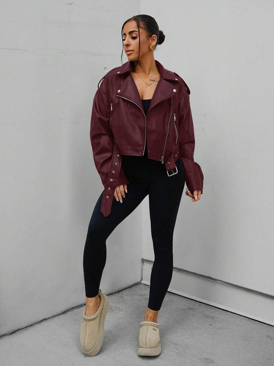 Lark Belted Faux Leather Moto Jacket - view 12
