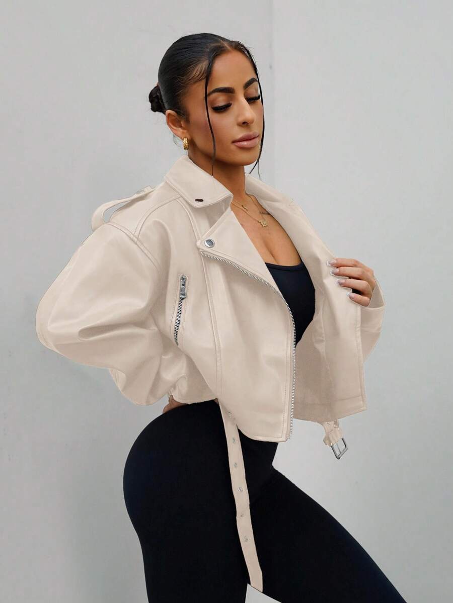 Lark Belted Faux Leather Moto Jacket - view 19