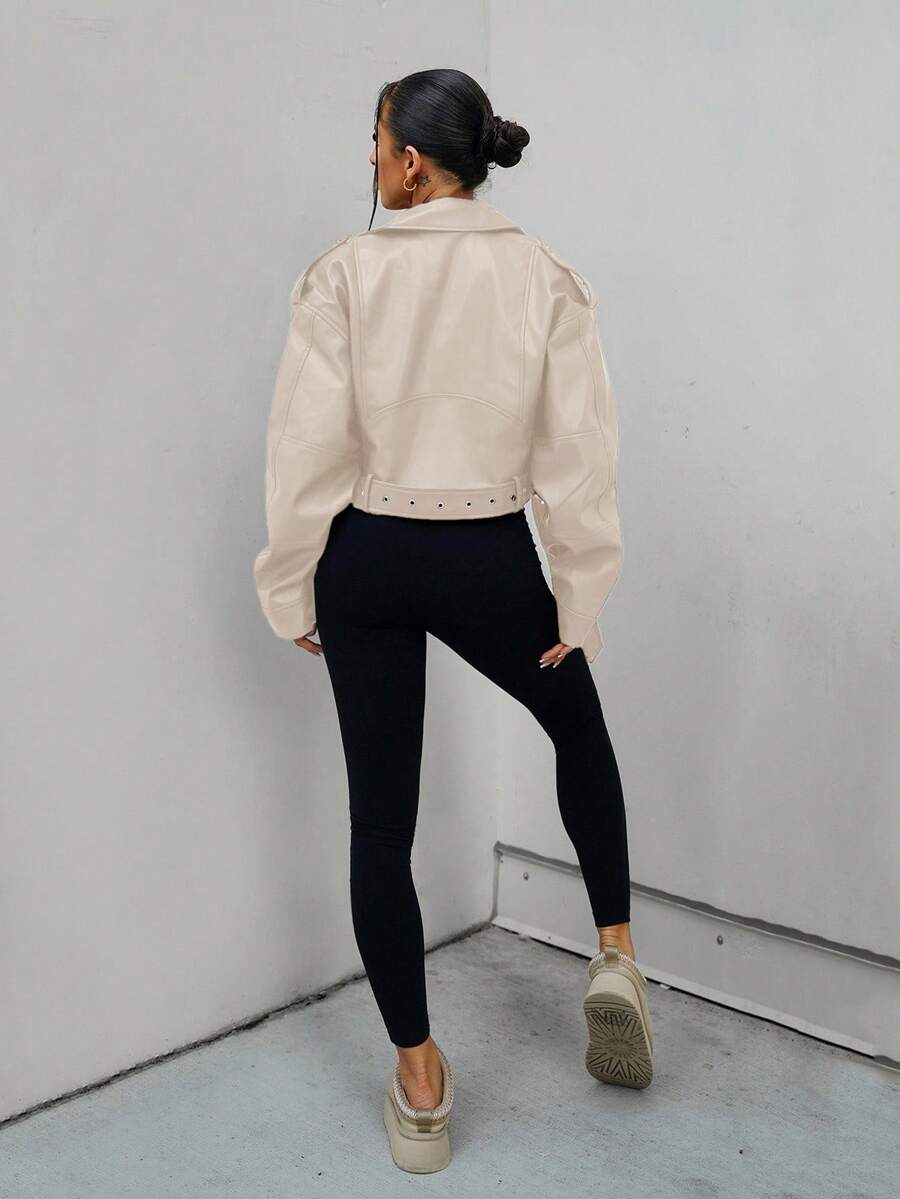 Lark Belted Faux Leather Moto Jacket - view 20