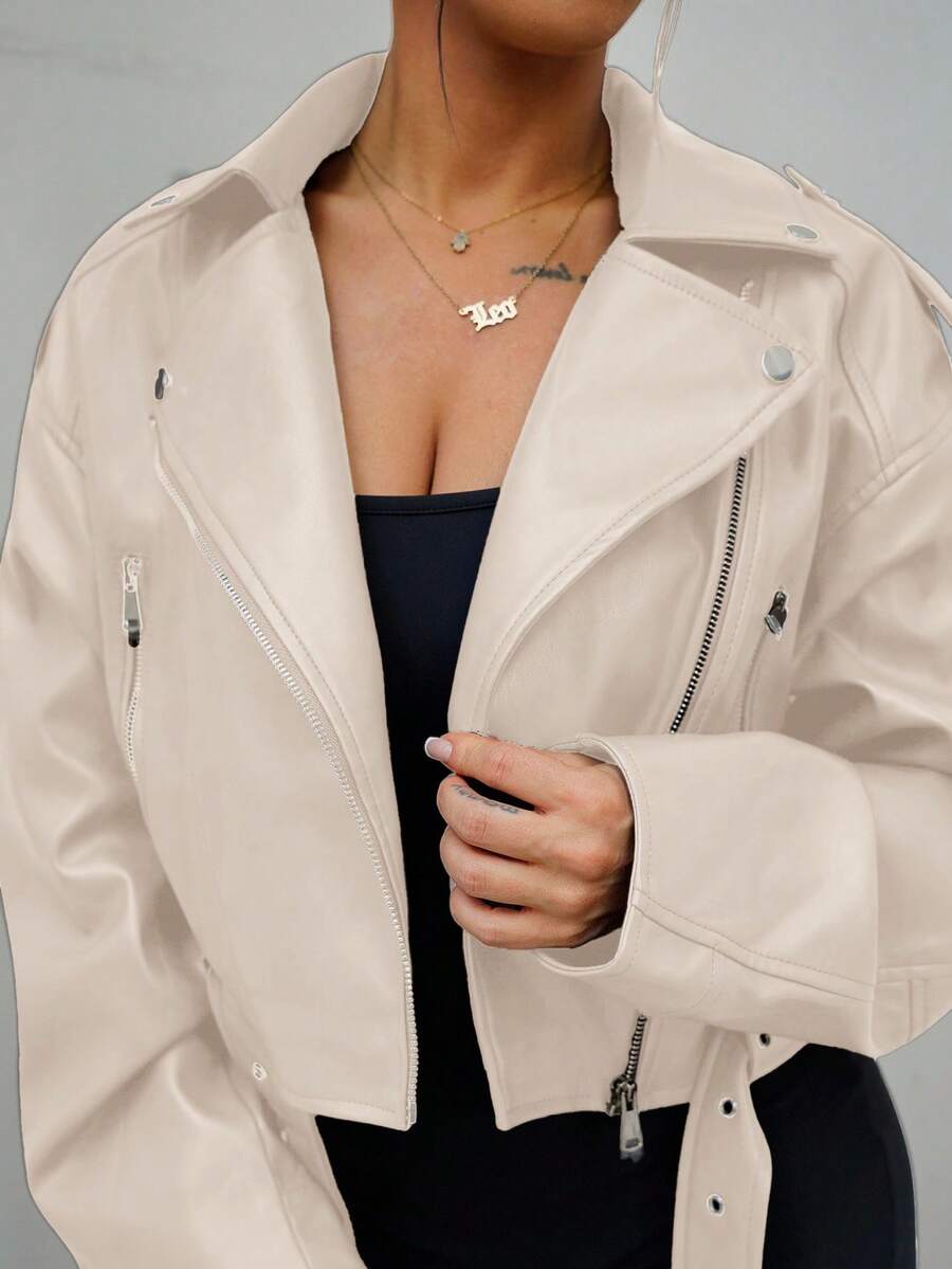 Lark Belted Faux Leather Moto Jacket - view 21