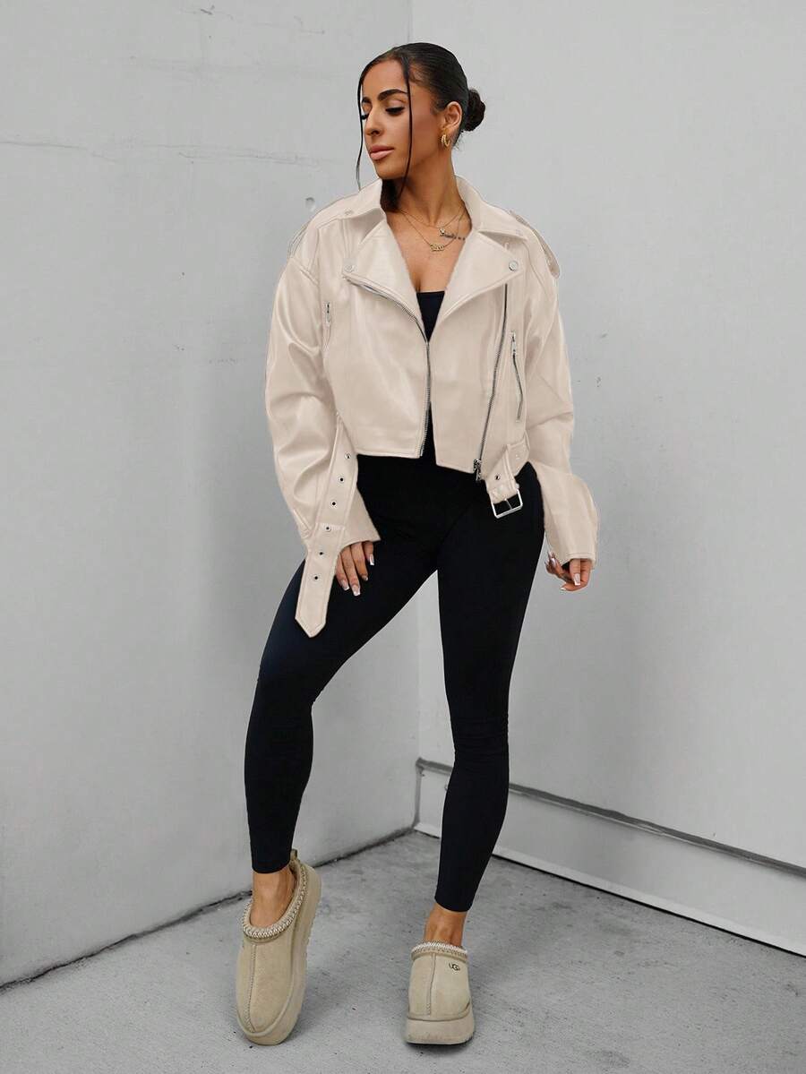 Lark Belted Faux Leather Moto Jacket - view 24