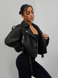 Lark Belted Faux Leather Moto Jacket - view 31