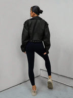 Lark Belted Faux Leather Moto Jacket - view 32