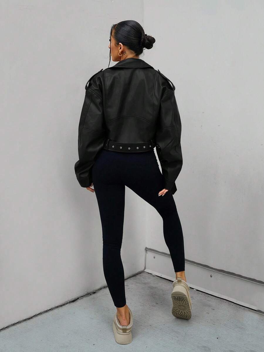 Lark Belted Faux Leather Moto Jacket - view 32