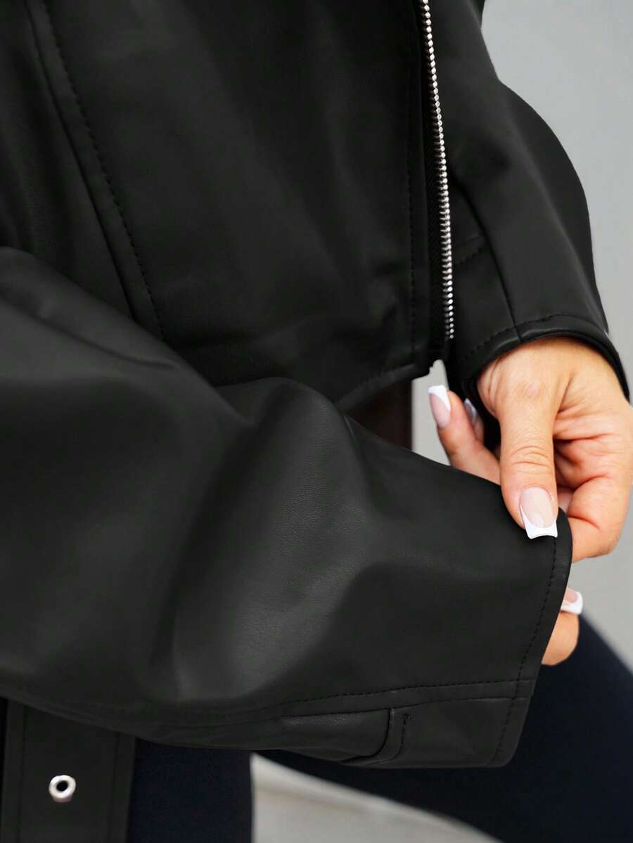Lark Belted Faux Leather Moto Jacket - view 35
