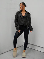 Lark Belted Faux Leather Moto Jacket - view 36