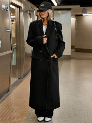 Siren Gaze Women's Autumn/Winter Lapel NeckHerringbone Double-Breasted Long Sleeve Long Casual Overcoat,Fall Brown oaklynwear