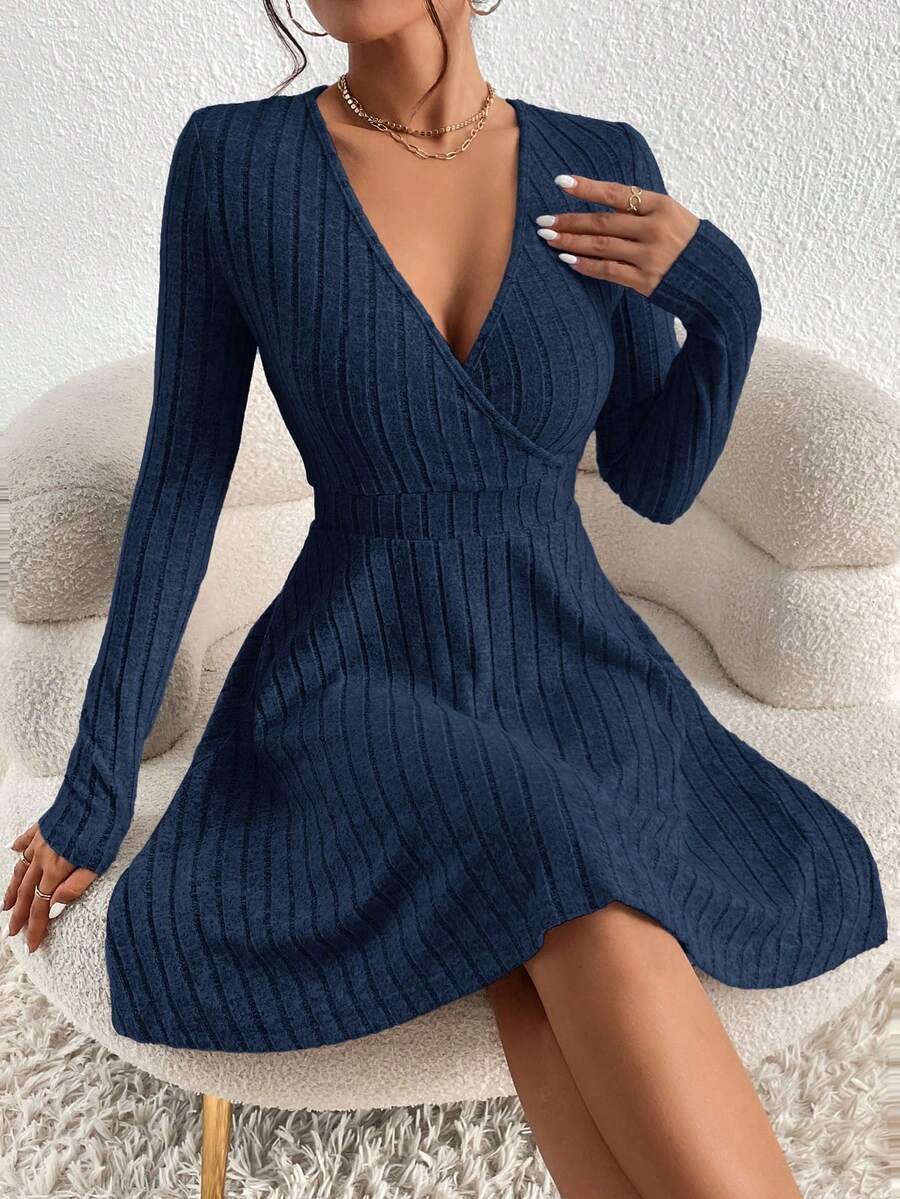 Coco Deep V-Neck Wrap Ribbed Mini Dress - view 8