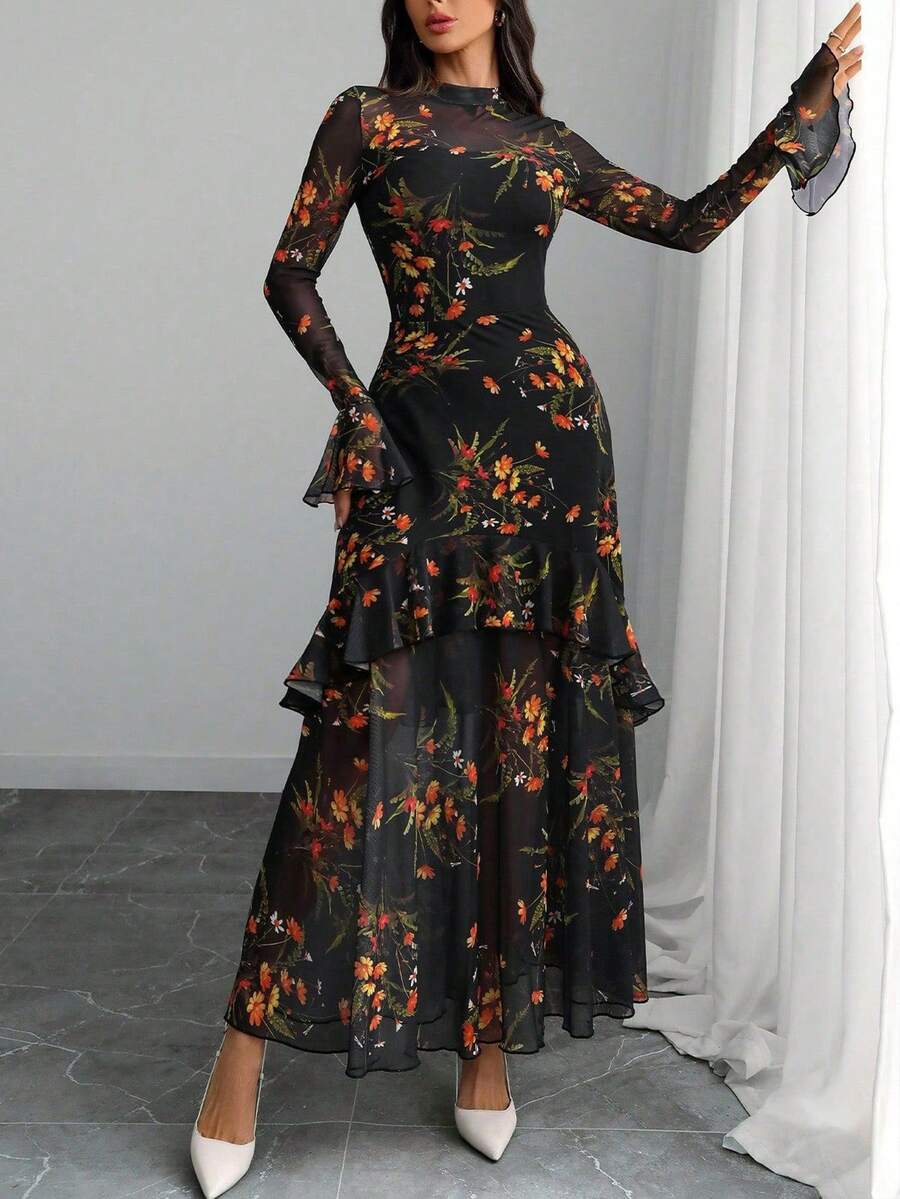 Iris Sheer Bell Sleeve Maxi Dress - view 4