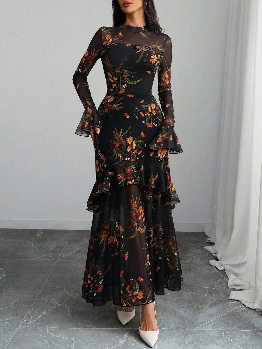 Iris Sheer Bell Sleeve Maxi Dress - view 3