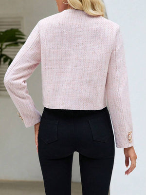 Cecelia | Round Neck Tweed Button Front Jacket, Elegant Cropped Coat oaklynwear