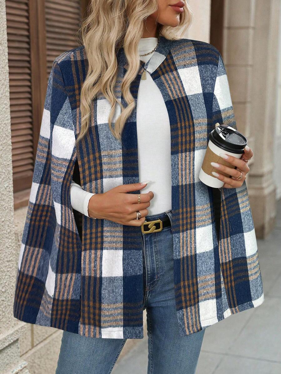 Maeve Plaid Cape Coat with Cloak Sleeves - view 6