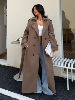 Seelio Autumn/Winter New Women's Fashion Classic Double-Breasted Windbreaker Coat Woolen Overcoat oaklynwear