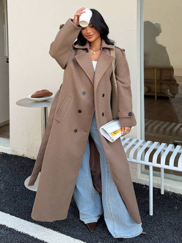 Seelio Autumn/Winter New Women's Fashion Classic Double-Breasted Windbreaker Coat Woolen Overcoat oaklynwear
