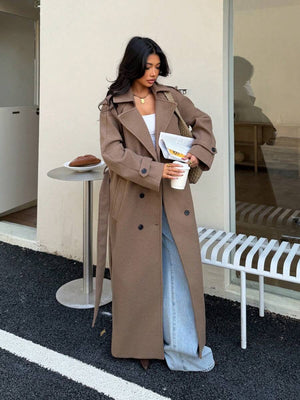 Seelio Autumn/Winter New Women's Fashion Classic Double-Breasted Windbreaker Coat Woolen Overcoat oaklynwear
