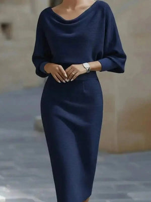 Cara | Ribbed Knit Batwing Sleeve Midi Dress