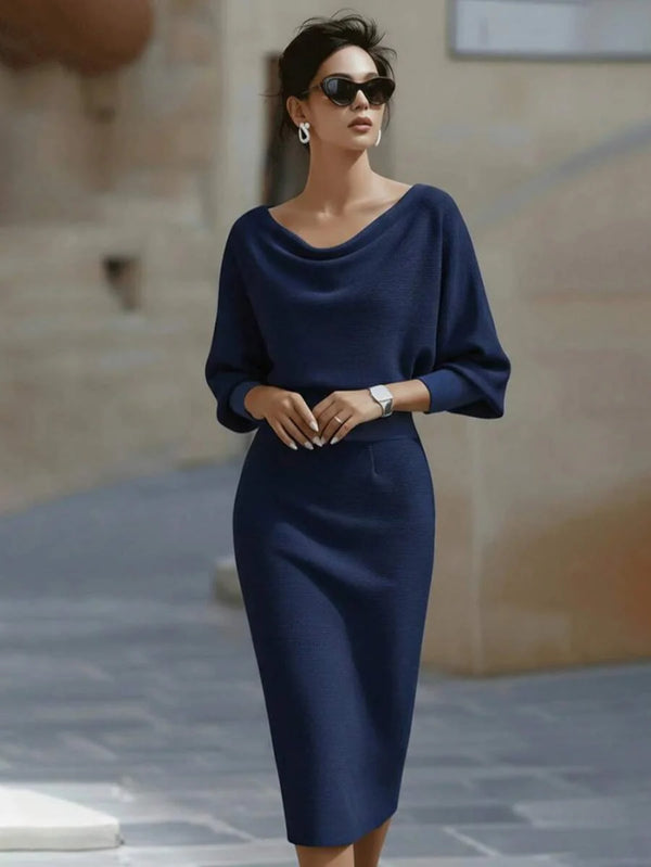 Cara | Ribbed Knit Batwing Sleeve Midi Dress