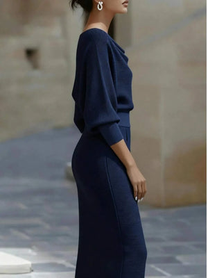 Cara | Ribbed Knit Batwing Sleeve Midi Dress