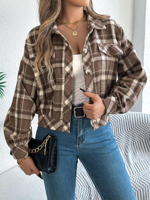 Imani | Plaid Cropped Jacket with Lantern Sleeves, Vintage Streetwear Coat oaklynwear
