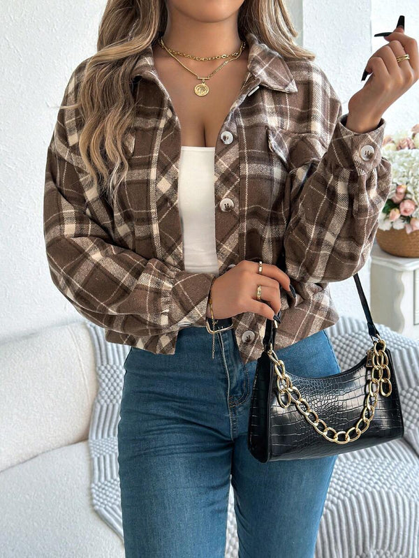 Imani | Plaid Cropped Jacket with Lantern Sleeves, Vintage Streetwear Coat oaklynwear