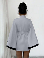 Evie Belted Poncho Cape Coat with Flare Sleeves, Elegant Flared Overcoat - view 7