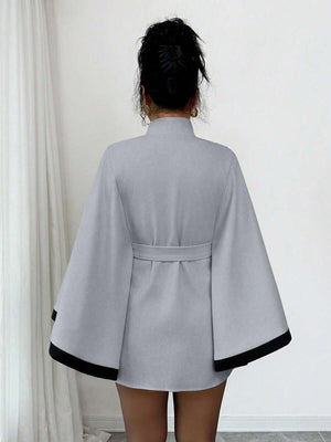 SHEIN Elenzya Women's Poncho Flare Sleeve Casual Elegant Streetwear Commuter Business Romantic Date Party Christmas Autumn/Winter Apricot Overcoat oaklynwear