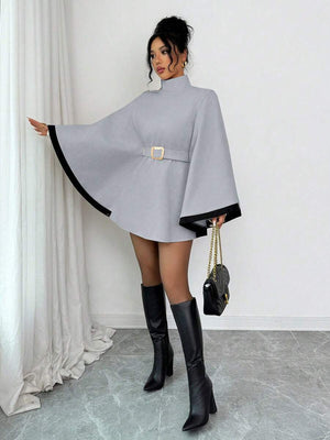 SHEIN Elenzya Women's Poncho Flare Sleeve Casual Elegant Streetwear Commuter Business Romantic Date Party Christmas Autumn/Winter Apricot Overcoat oaklynwear