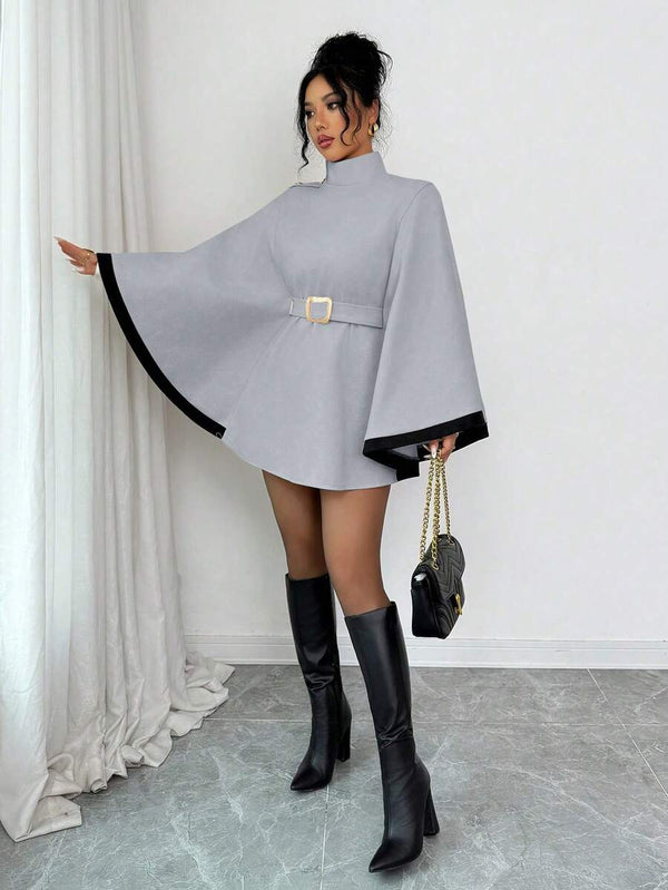 SHEIN Elenzya Women's Poncho Flare Sleeve Casual Elegant Streetwear Commuter Business Romantic Date Party Christmas Autumn/Winter Apricot Overcoat oaklynwear