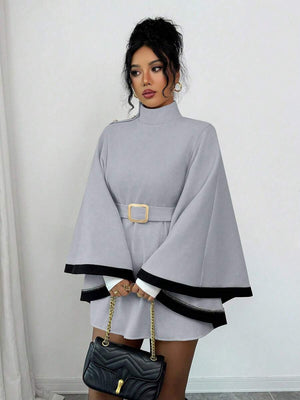 SHEIN Elenzya Women's Poncho Flare Sleeve Casual Elegant Streetwear Commuter Business Romantic Date Party Christmas Autumn/Winter Apricot Overcoat oaklynwear