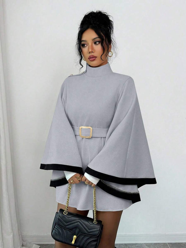 SHEIN Elenzya Women's Poncho Flare Sleeve Casual Elegant Streetwear Commuter Business Romantic Date Party Christmas Autumn/Winter Apricot Overcoat oaklynwear