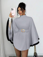 Evie Belted Poncho Cape Coat with Flare Sleeves, Elegant Flared Overcoat - view 9