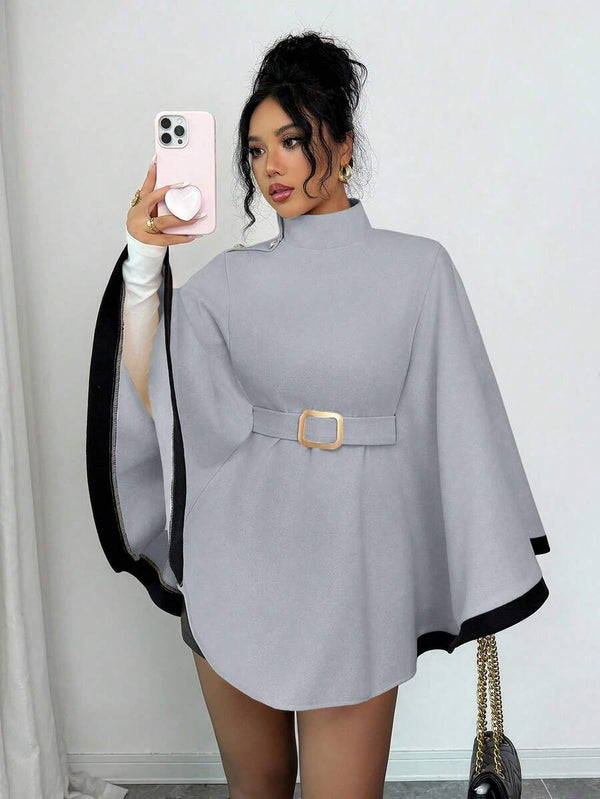 SHEIN Elenzya Women's Poncho Flare Sleeve Casual Elegant Streetwear Commuter Business Romantic Date Party Christmas Autumn/Winter Apricot Overcoat oaklynwear
