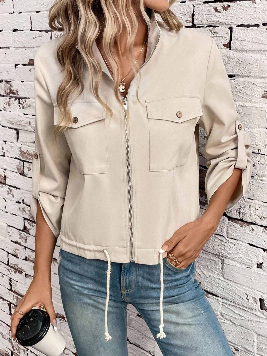 Hettie Stand Collar Drawstring Short Jacket - view 4