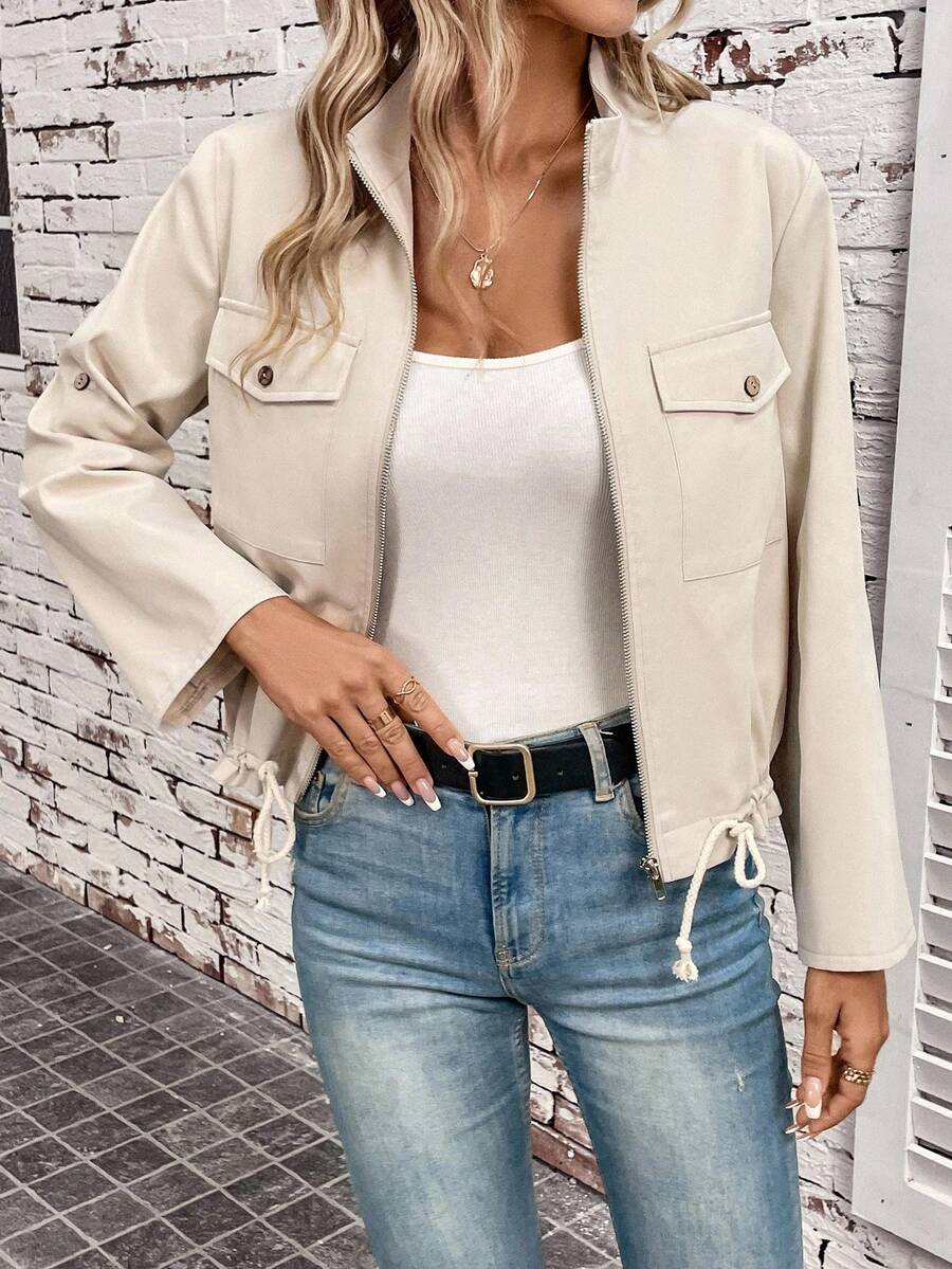 Hettie Stand Collar Drawstring Short Jacket - view 5
